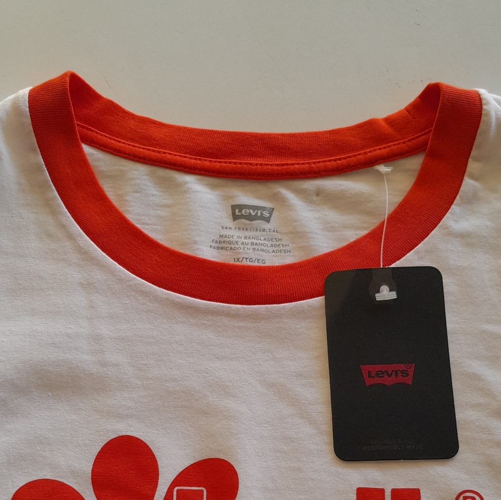 Levi’s Cropped Graphic Jordie T-Shirt Plus Size White Orange 1X - Picture 4 of 11